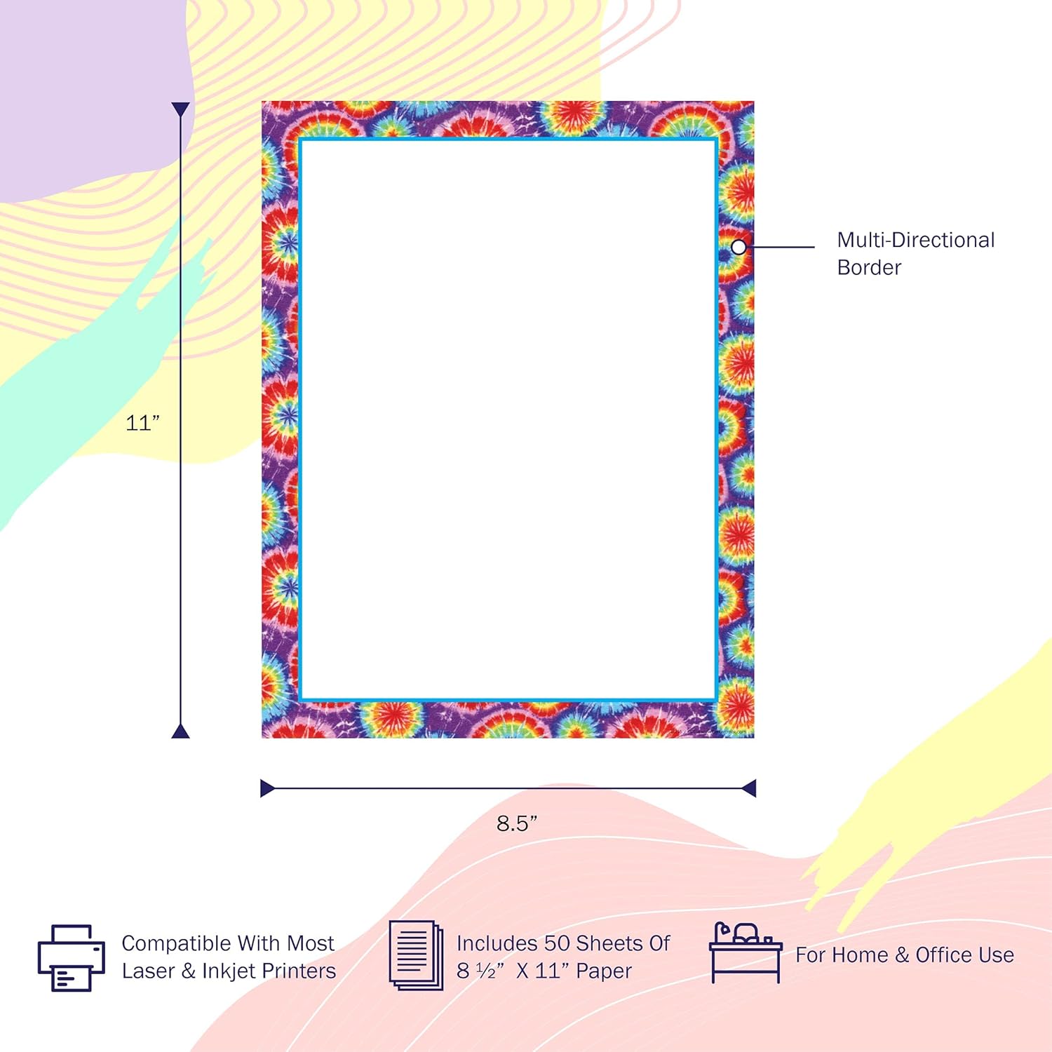 Barker Creek Tie-Dye Design Computer Paper, 8-1/2 x 11 Inches, 50 Sheets