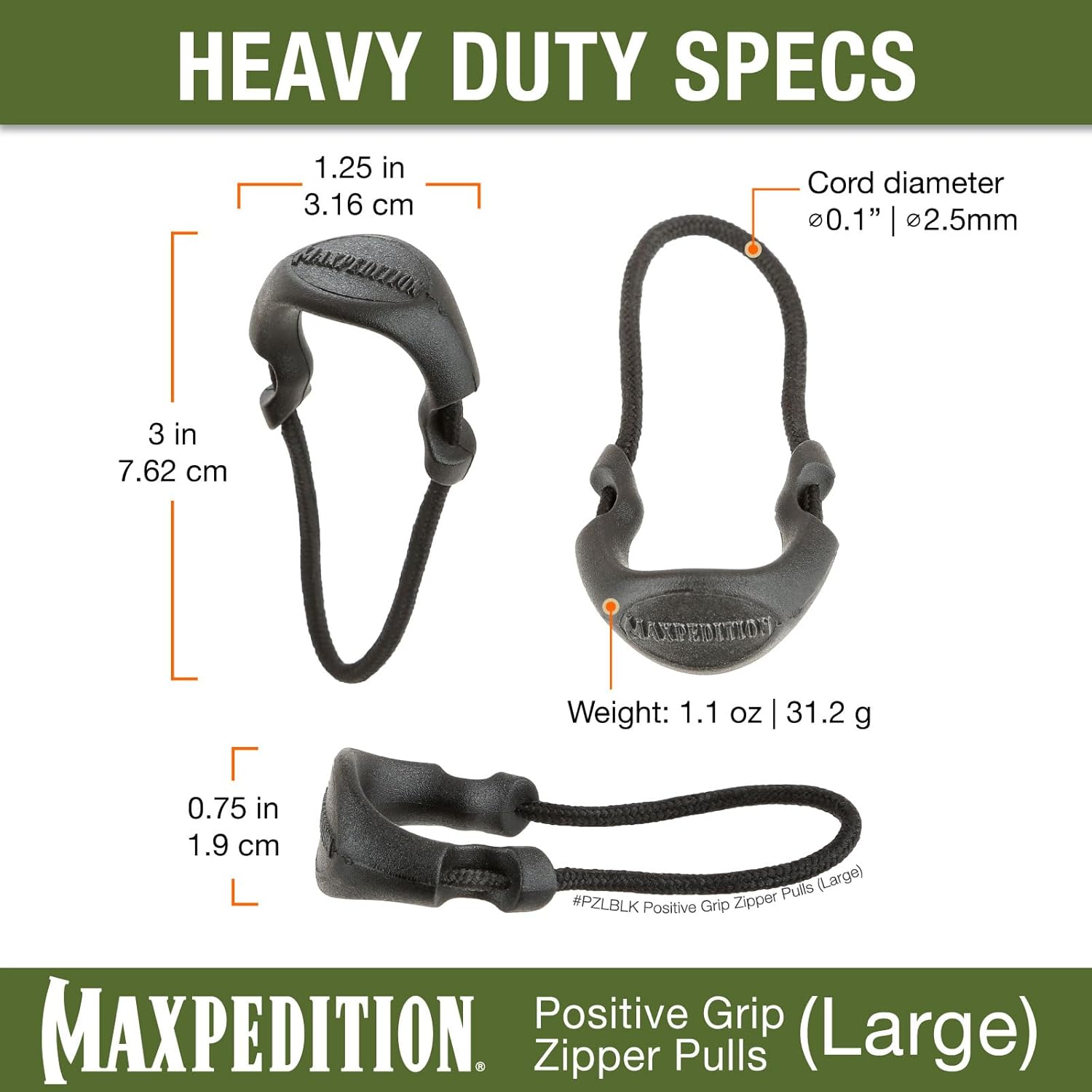 MAXPEDITION Positive Grip Zipper Pulls