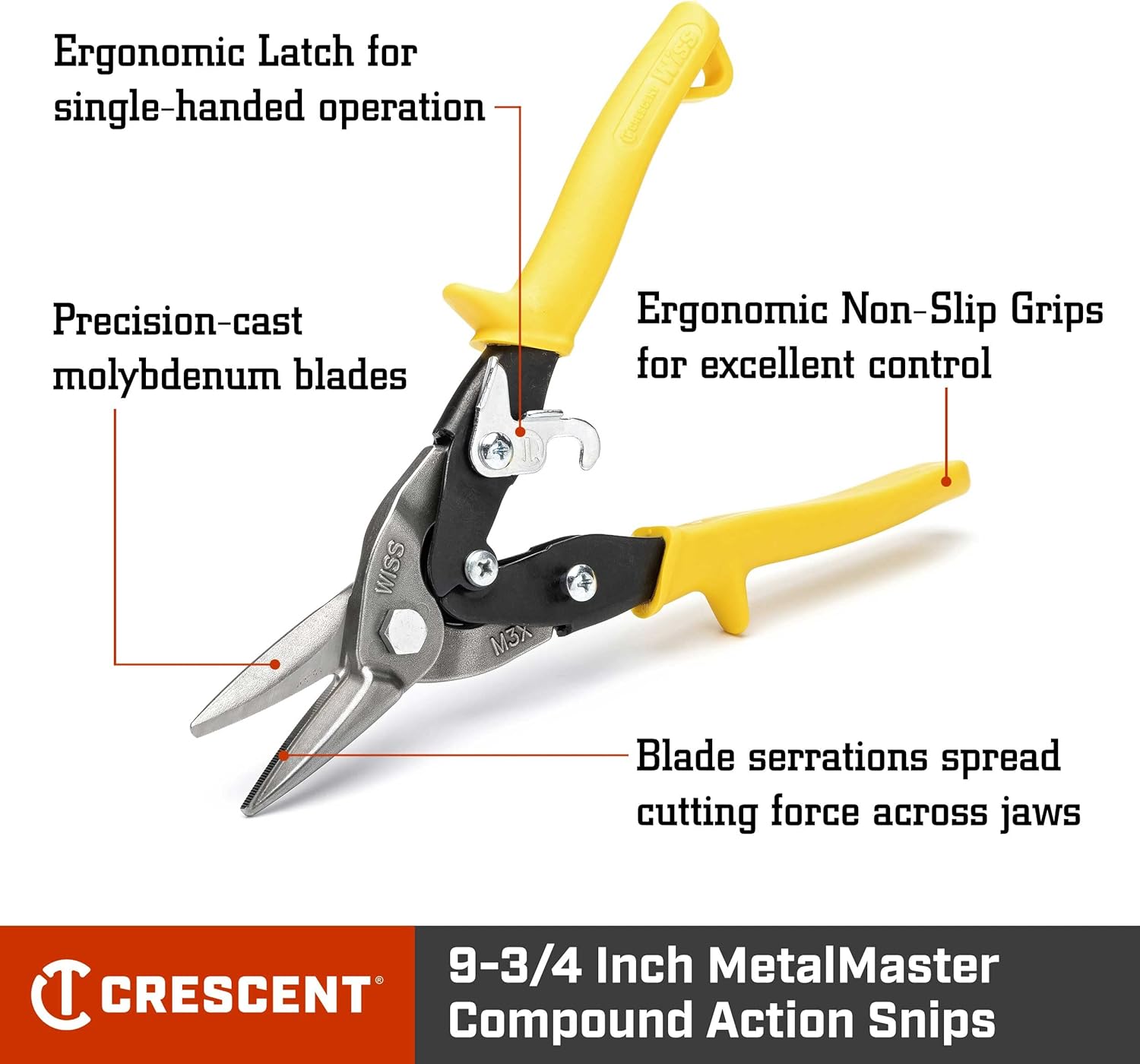 Crescent Wiss 9-3/4 Inch MetalMaster Compound Action Snips - Straight, Left and Right Cut - M3R