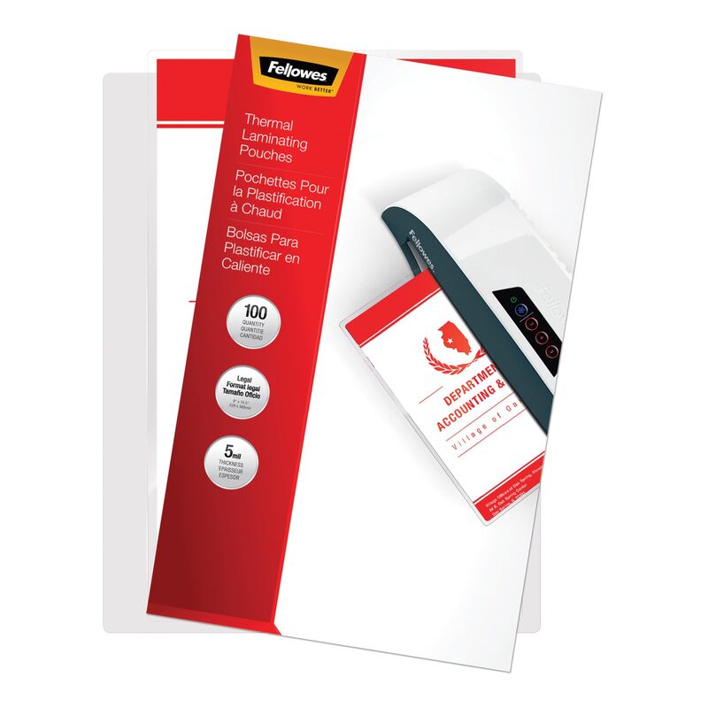 Fellowes® Laminating Pouches, 5 Mil, Legal, 9" x 14-1/2", Pack Of 100 Pouches