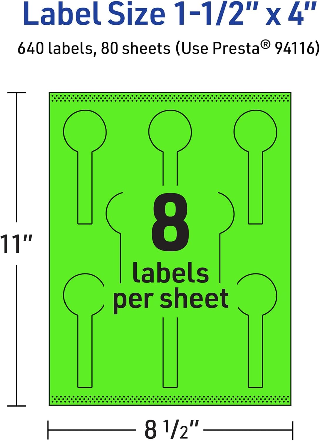 Avery Printable Lollipop Labels – Sure Feed Technology, 1-1/2" x 4", Neon Green, Print-to-the-Edge, Laser/Inkjet