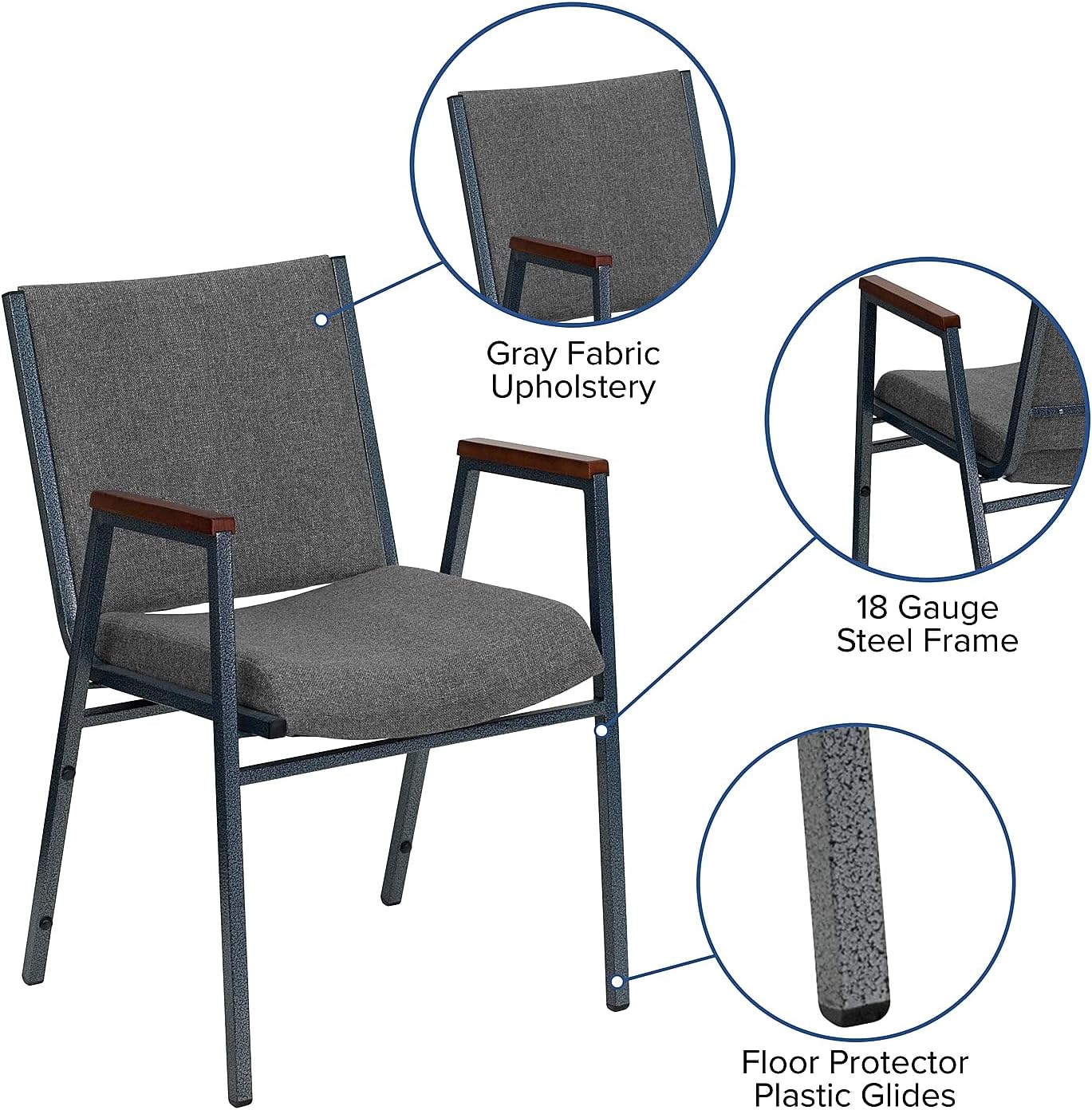 Flash Furniture HERCULES Series Heavy Duty Fabric Stack Chair with Arms and Ganging Bracket
