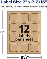 AVERY Kraft Brown Arched Square Labels, Sure Feed Technology, 2" x 2-3/16"