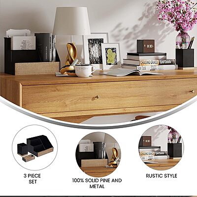 Flash Furniture Comerford 3-Piece Metal and Wood Organizer Set