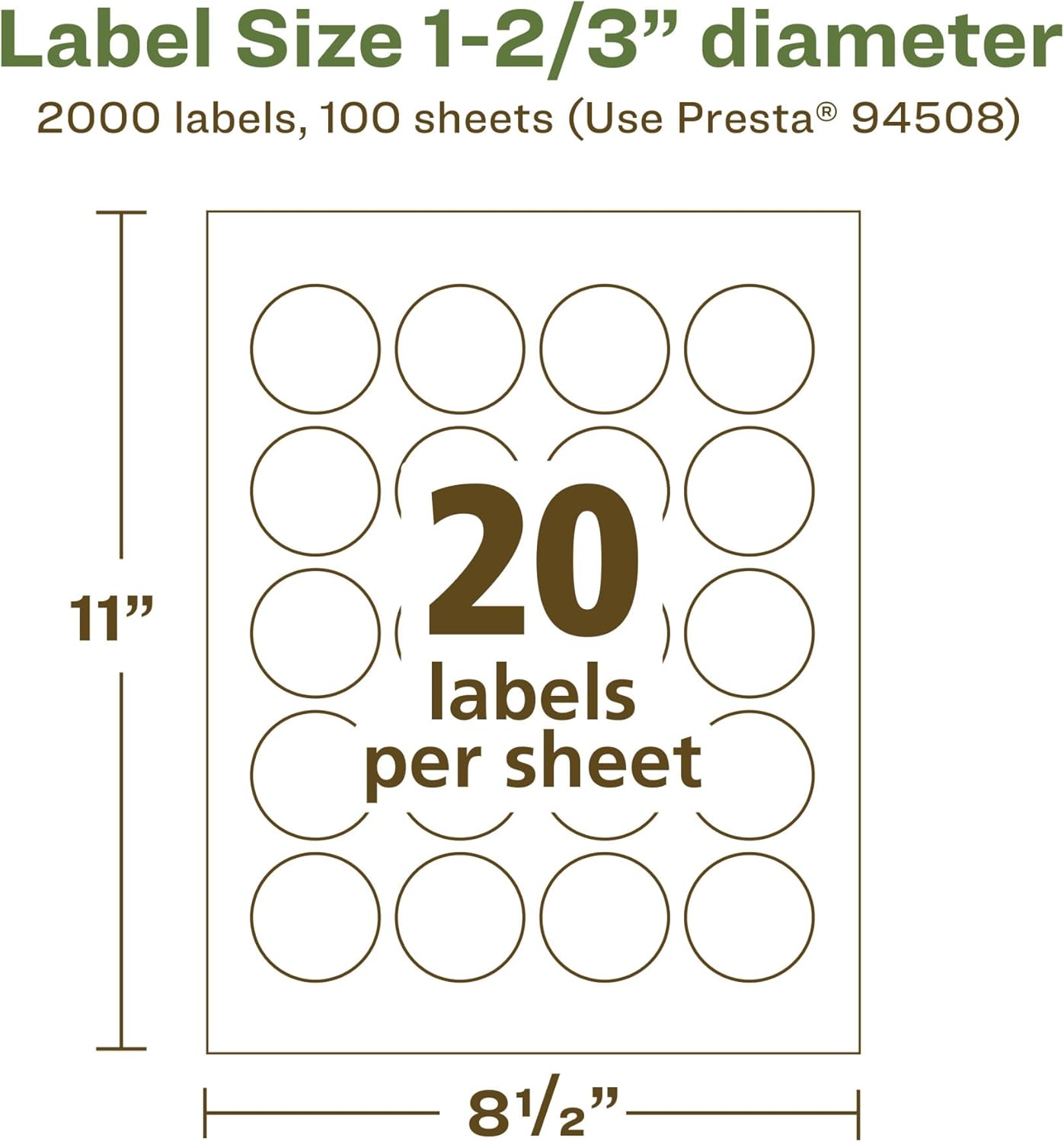 Avery EcoFriendly Matte White Recycled Round Labels, 1-2/3" Diameter, Print-to-The-Edge, Permanent Adhesive