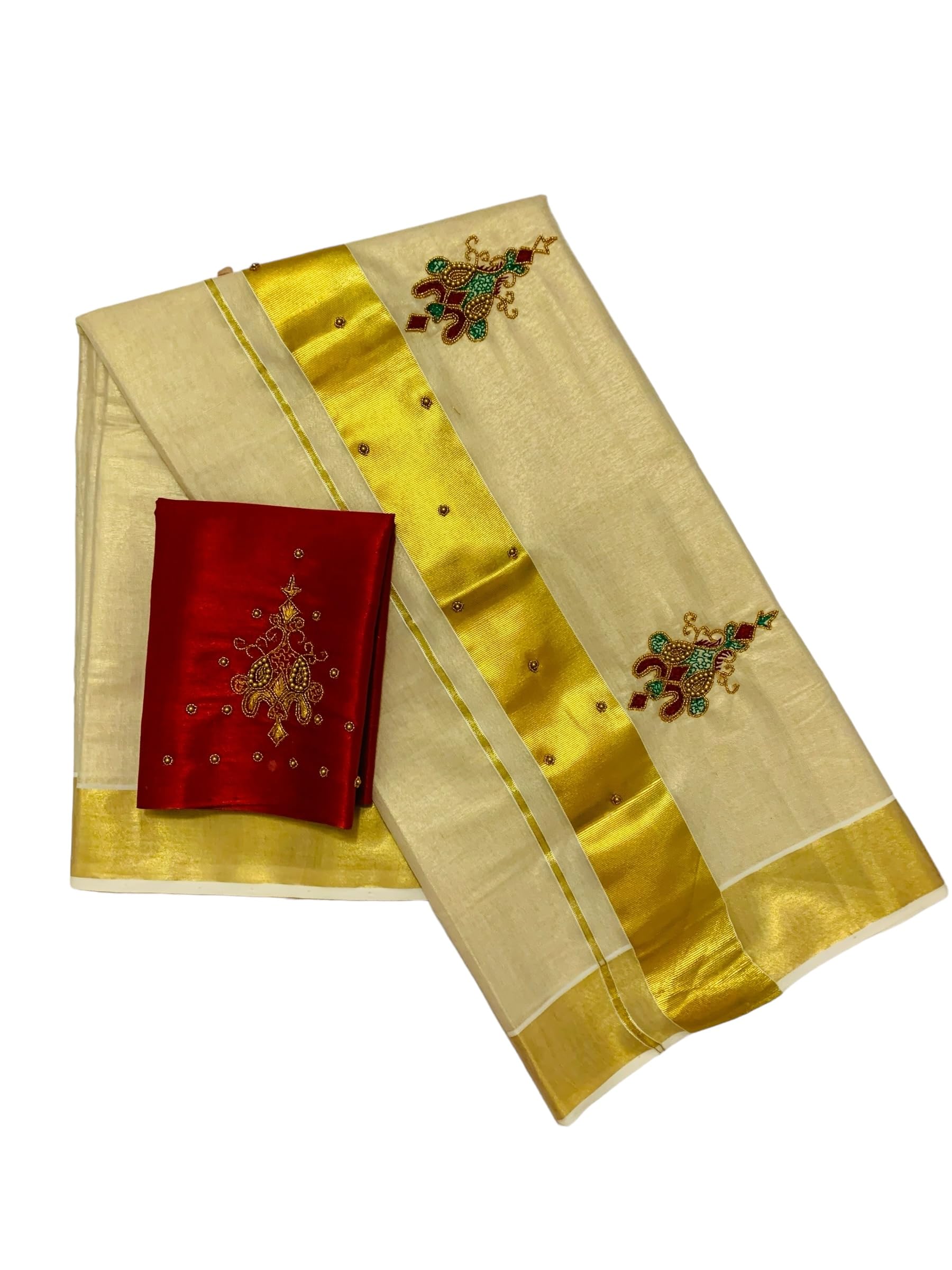 Kuthampully Kerala Kasavu Saree Tissue | Traditional South Indian Saree | Designer Indian Saree | Onam Saree - EKM-834 (Maroon)