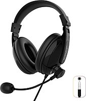 Morpheus 360 Basic Multimedia Stereo Headset - Adjustable Microphone - Lightweight Comfortable Design - Soft Eco Leather Ear Cushions - Over Ear - Black - HS3000S