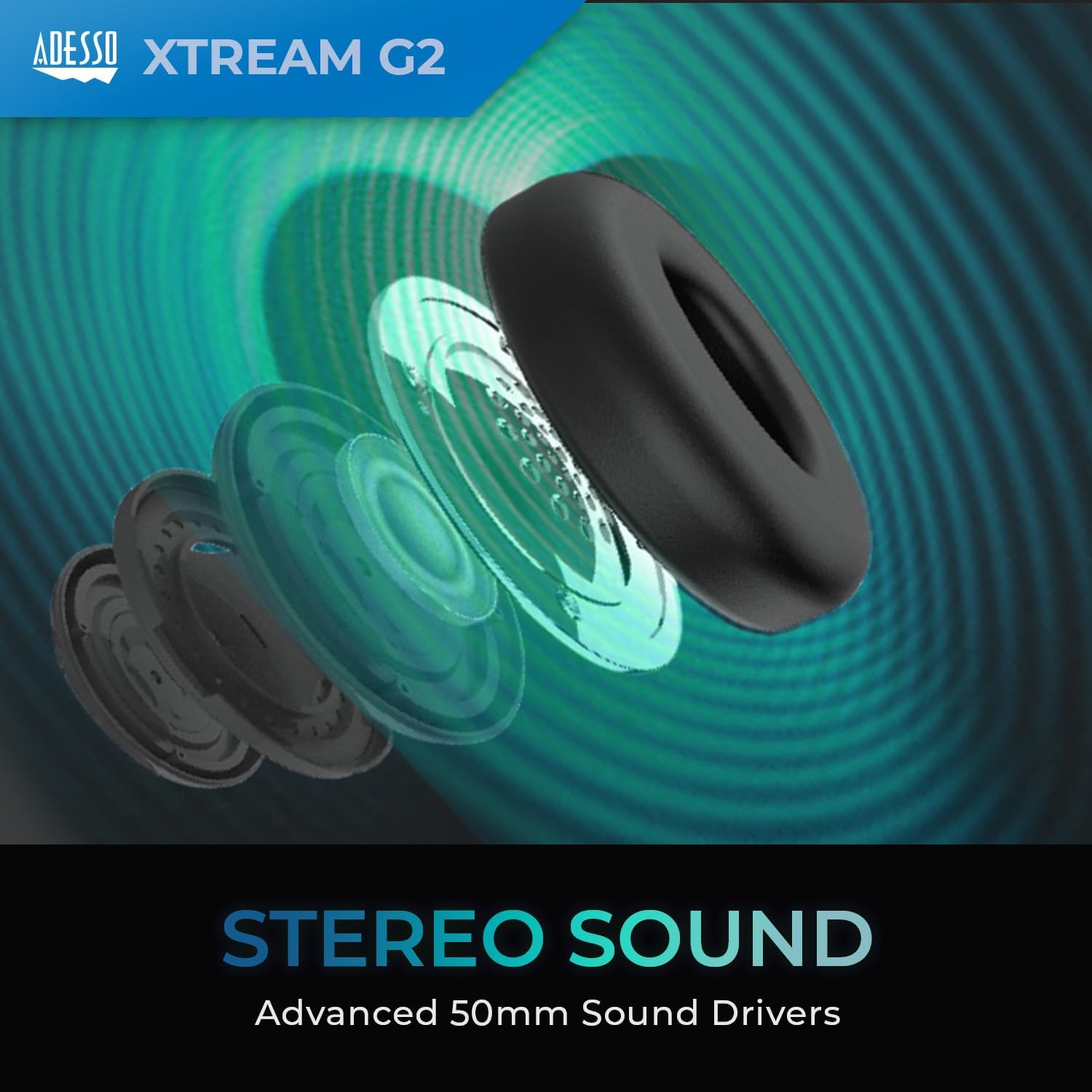 ADESSO Xtream Gaming Headset with 50 mm Drivers, Noise Cancelling Microphone and LED Lighting