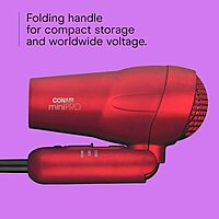 Conair Mini Pro Travel Hair Dryer with Folding Handle - 1200W Tourmaline Ceramic (Red)