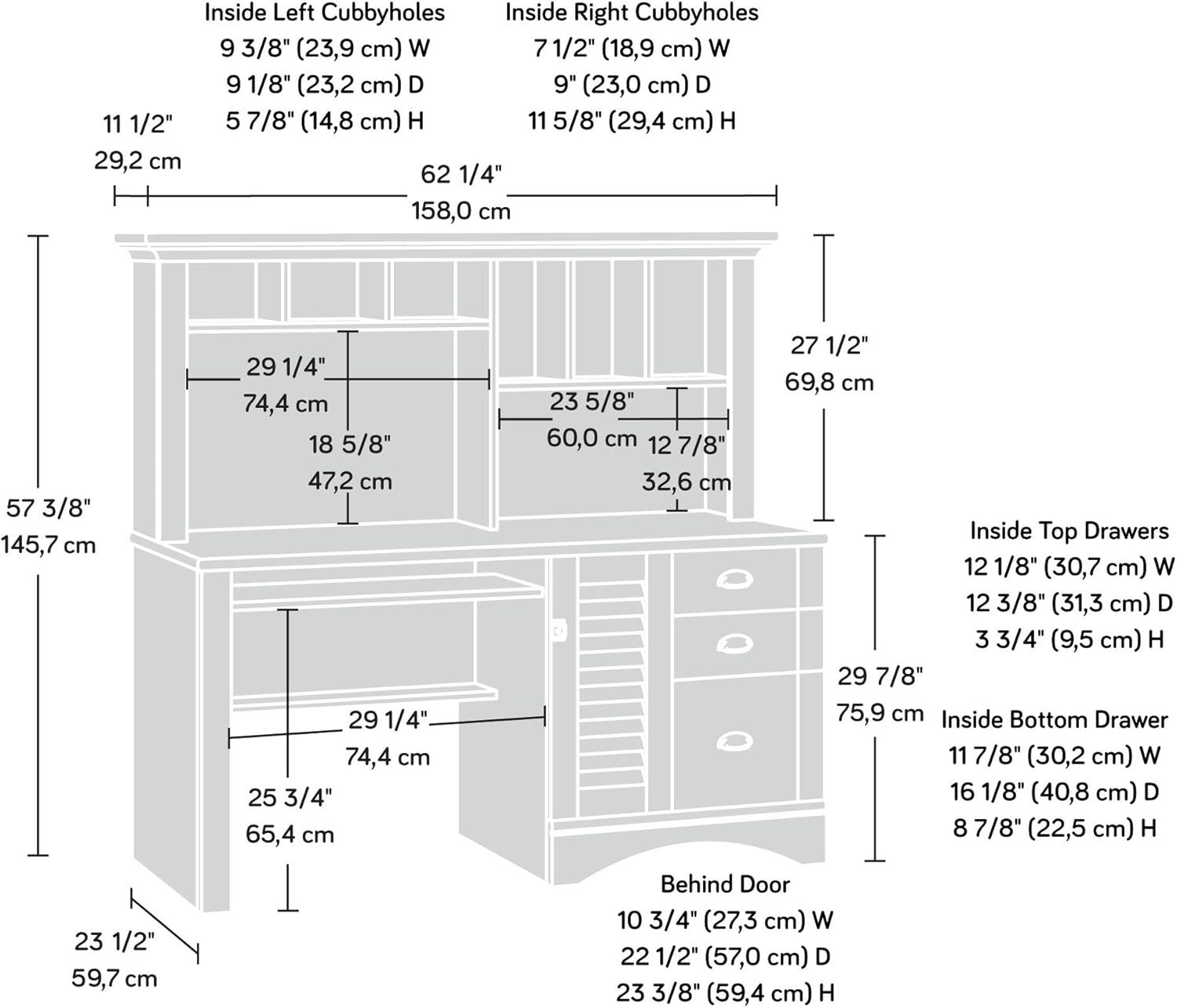 Sauder Harbor View Home Office Computer Desk with Hutch and Keyboard Tray