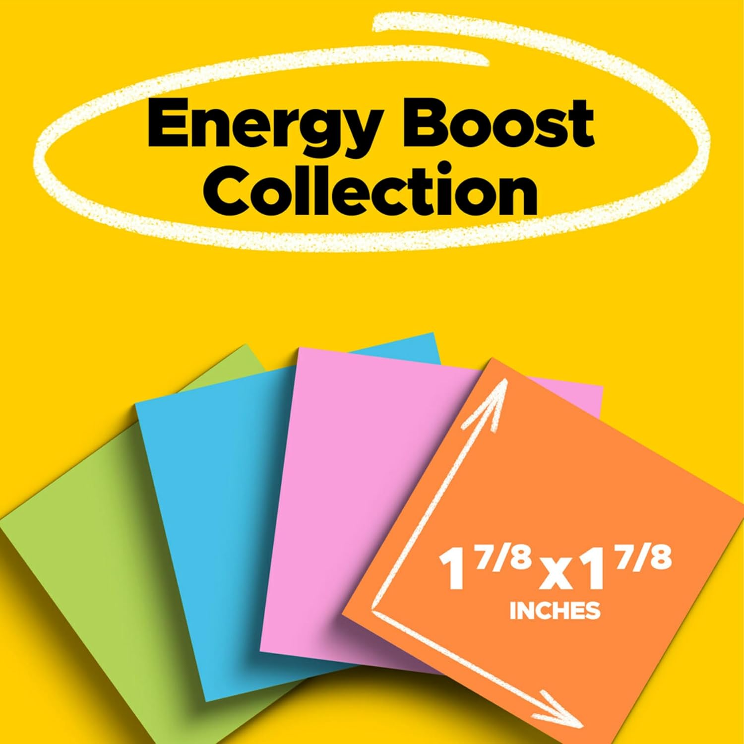 Post-it Super Sticky Notes, 18 Sticky Note Pads, 1 7/8 x 1 7/8 in., Energy Boost Collection