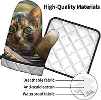 Baseball Printed Oven Mitts and Pot Holders Set of 2 - Heat Resistant, Waterproof Fabric - Ideal for Kitchen, Baking