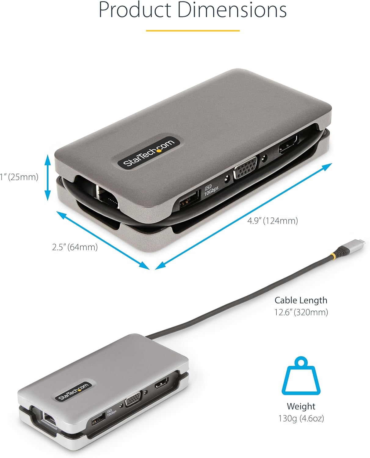 StarTech.com USB-C Docking Station Multiport Adapter with 4K60, 10Gbps USB Hub, 100W PD, Gigabit Ethernet