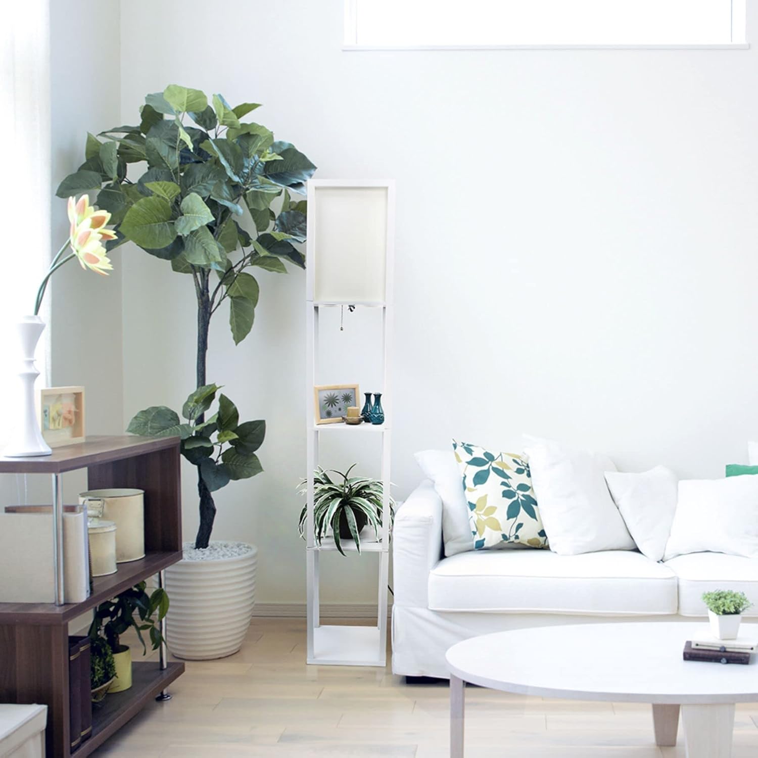 SIMPLE DESIGNS LF1014 3-Shelf Floor Lamp Linen Shade