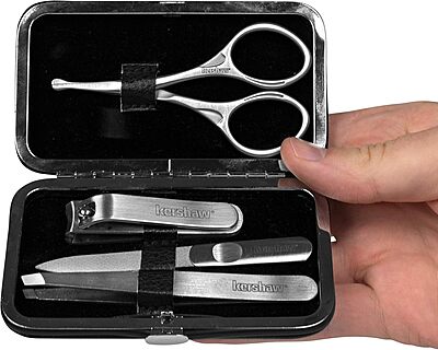 Kershaw Men's Stainless Steel Manicure Set, 4-Piece with Case (KMCURE), Regular