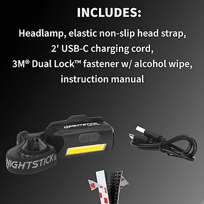 Nightstick USB-4510 Multi-Flood USB Headlamp w/ Brim Clip & Strap - LiPo Rechargeable