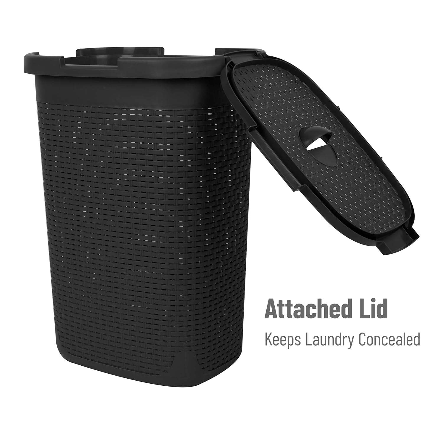 Mind Reader 60L Slim Laundry Hamper with Lid, Wicker-Style Plastic