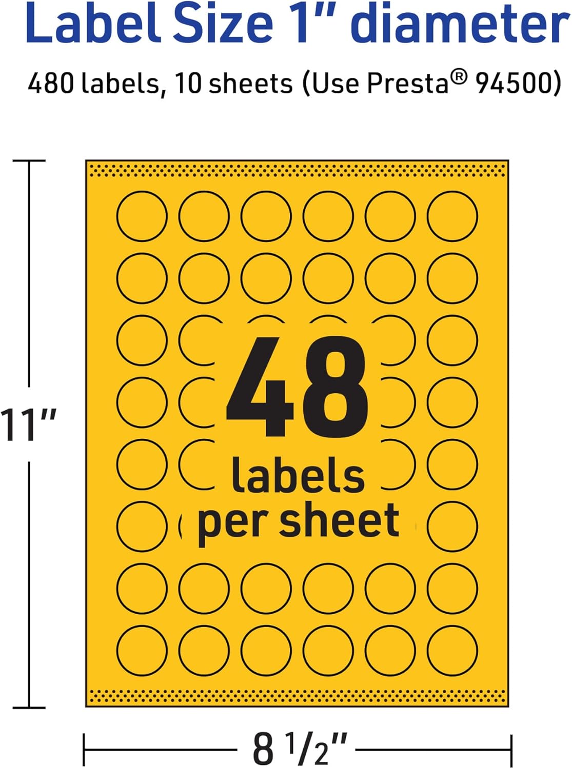 Avery Printable Round Labels, Sure Feed Technology, 1" Diameter, Bright Yellow, Print-to-The-Edge, Laser/Inkjet