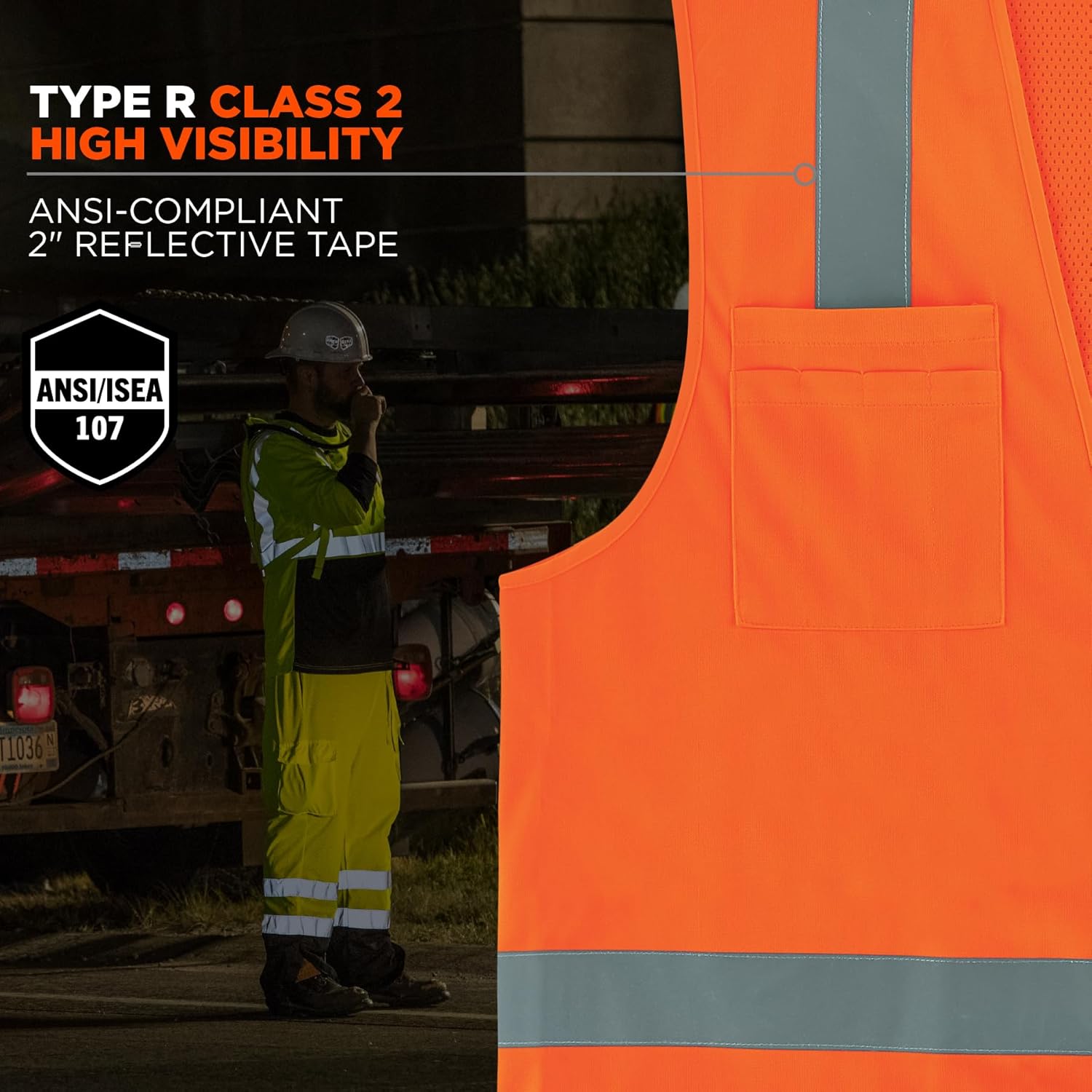 Ergodyne GloWear 8249Z Hi-Vis Surveyor Safety Vest, Solid Front Mesh Back, Type R Class 2