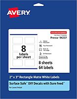 AVERY Durable Removable Rectangle Labels, Sure Feed Technology, 2" x 3", Matte White Film