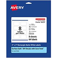 AVERY Durable Removable Rectangle Labels, Sure Feed Technology, 2" x 3", Matte White Film