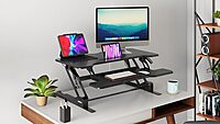 Mount-It! 38in Wide Height Adjustable Standing Desk Converter with Keyboard Tray