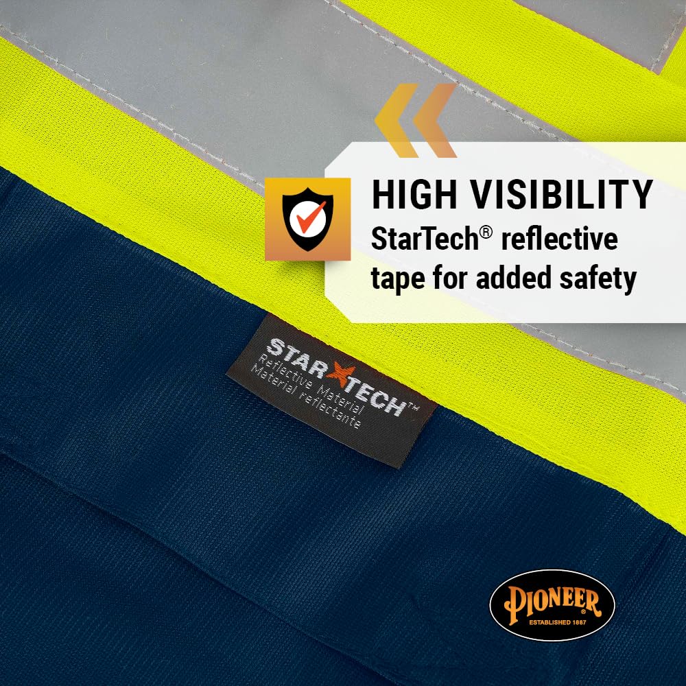 Pioneer Hi-Vis Reflective Safety Vest, Solid Neon, 8 Pockets, Zipper, Adjustable