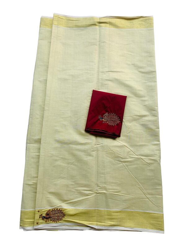 Kuthampully Kerala Kasavu Saree Tissue | Traditional South Indian Saree | Designer Indian Saree | Onam Saree - EKM-780-Maroon