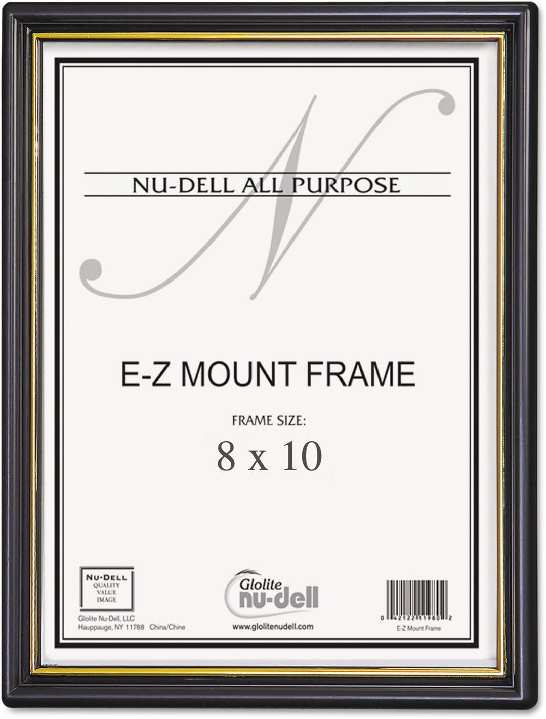 NuDell EZ Mount Document Frame with Plastic Face, Black w/ Gold Trim