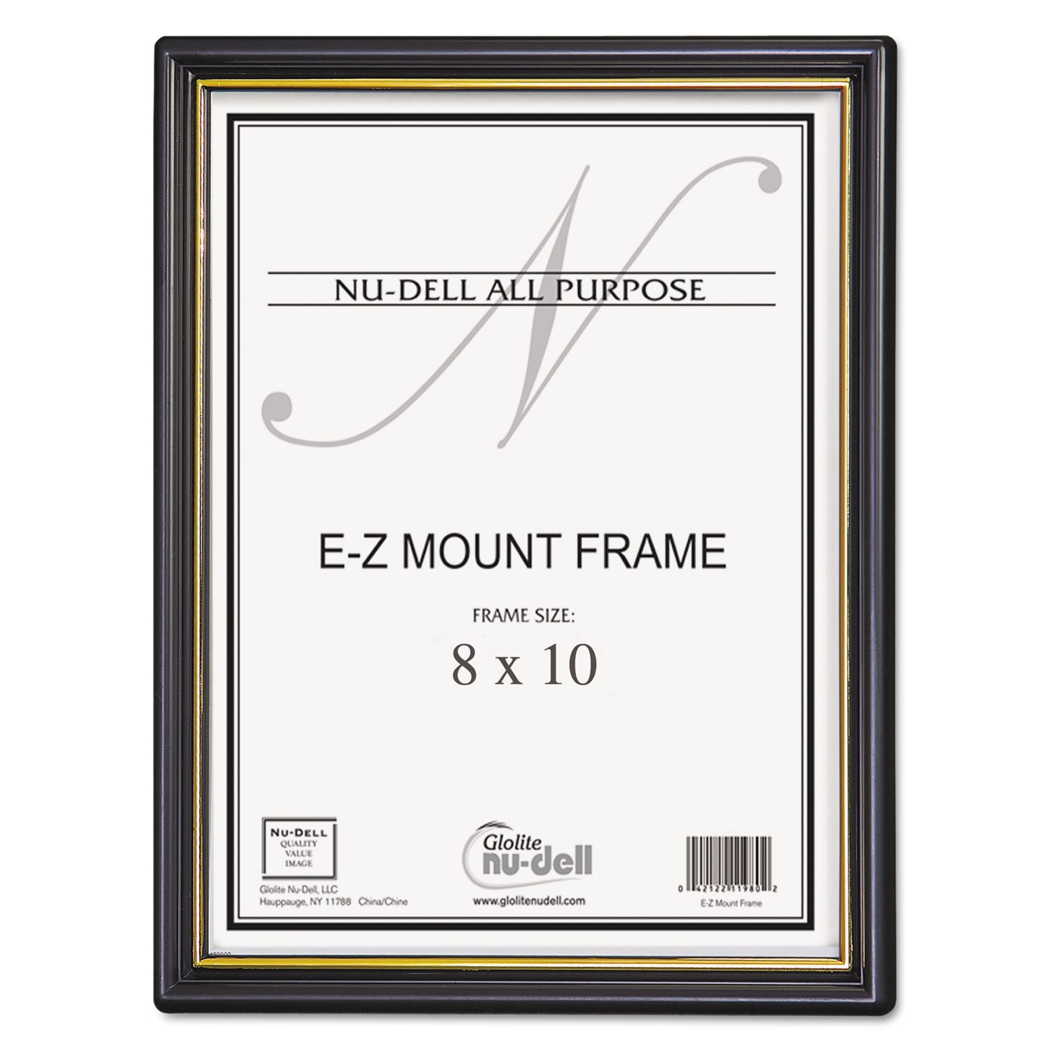 NuDell EZ Mount Document Frame with Plastic Face, Black w/ Gold Trim