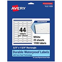 Avery Durable Waterproof Rectangle Labels, Sure Feed Technology, 2/3" x 1-3/4"