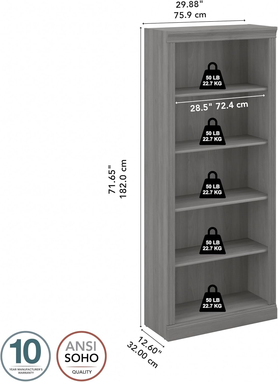 BUSH FURNITURE Saratoga Tall 5 Shelf Bookcase