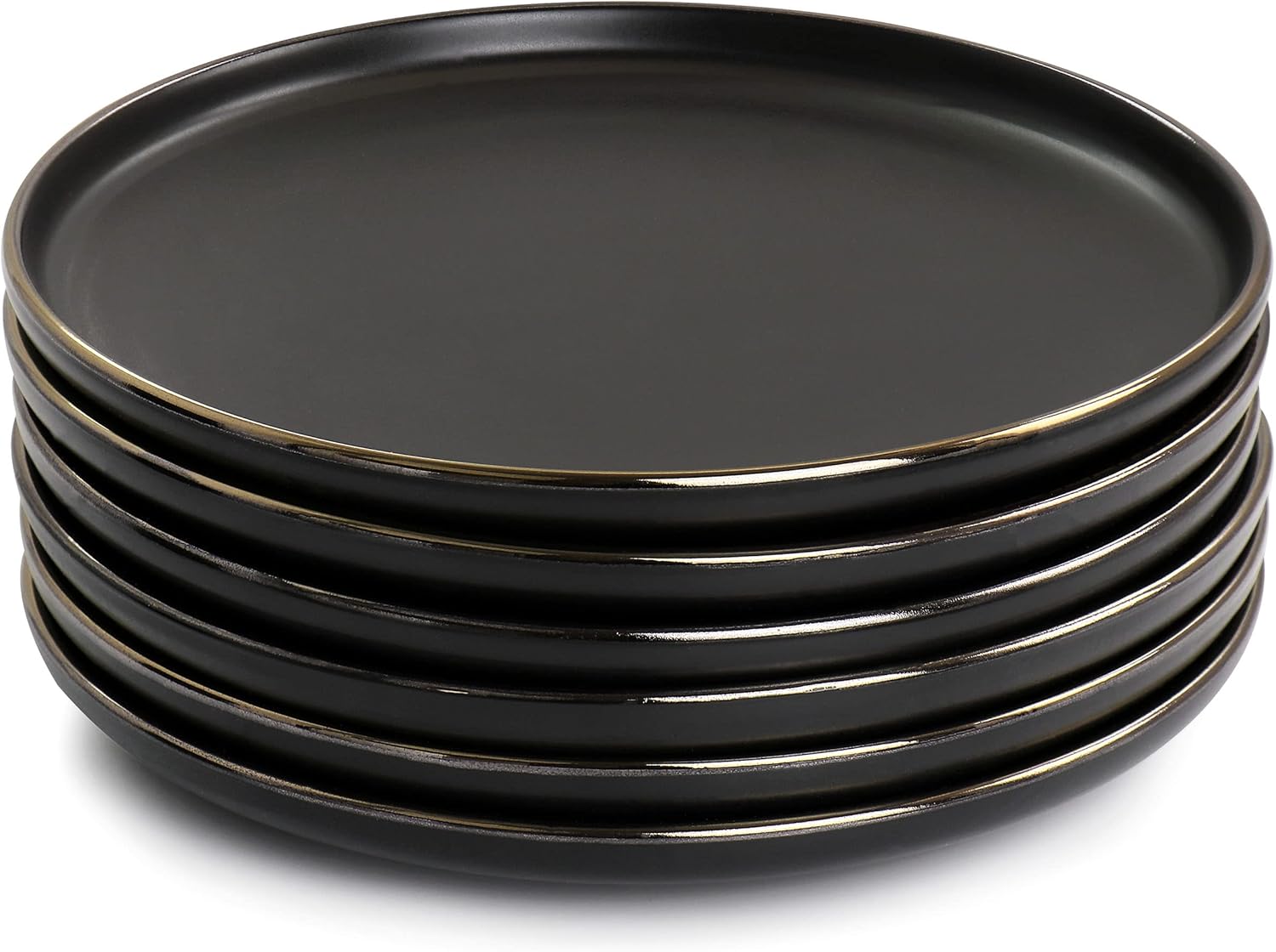 ELAMA 6-Piece Matte Stoneware Salad Plate Set with Gold Rim