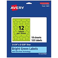Avery Printable Star Labels, Sure Feed Technology, 2-1/4" x 2-3/8", Bright Green, Print-to-the-Edge, Laser/Inkjet