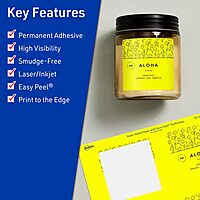 Avery Printable Square Labels, Sure Feed Technology, 2-3/4" x 2-3/4", Neon Yellow, Print-to-The-Edge, Laser/Inkjet