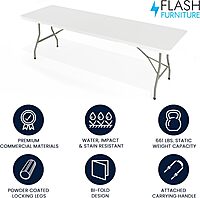 Flash Furniture Kathryn 8' Rectangular Plastic Folding Event Table with Carrying Handle, Bi-Fold Portable Banquet Table for Indoor/Outdoor Events, Granite White, 30"W x 96"L