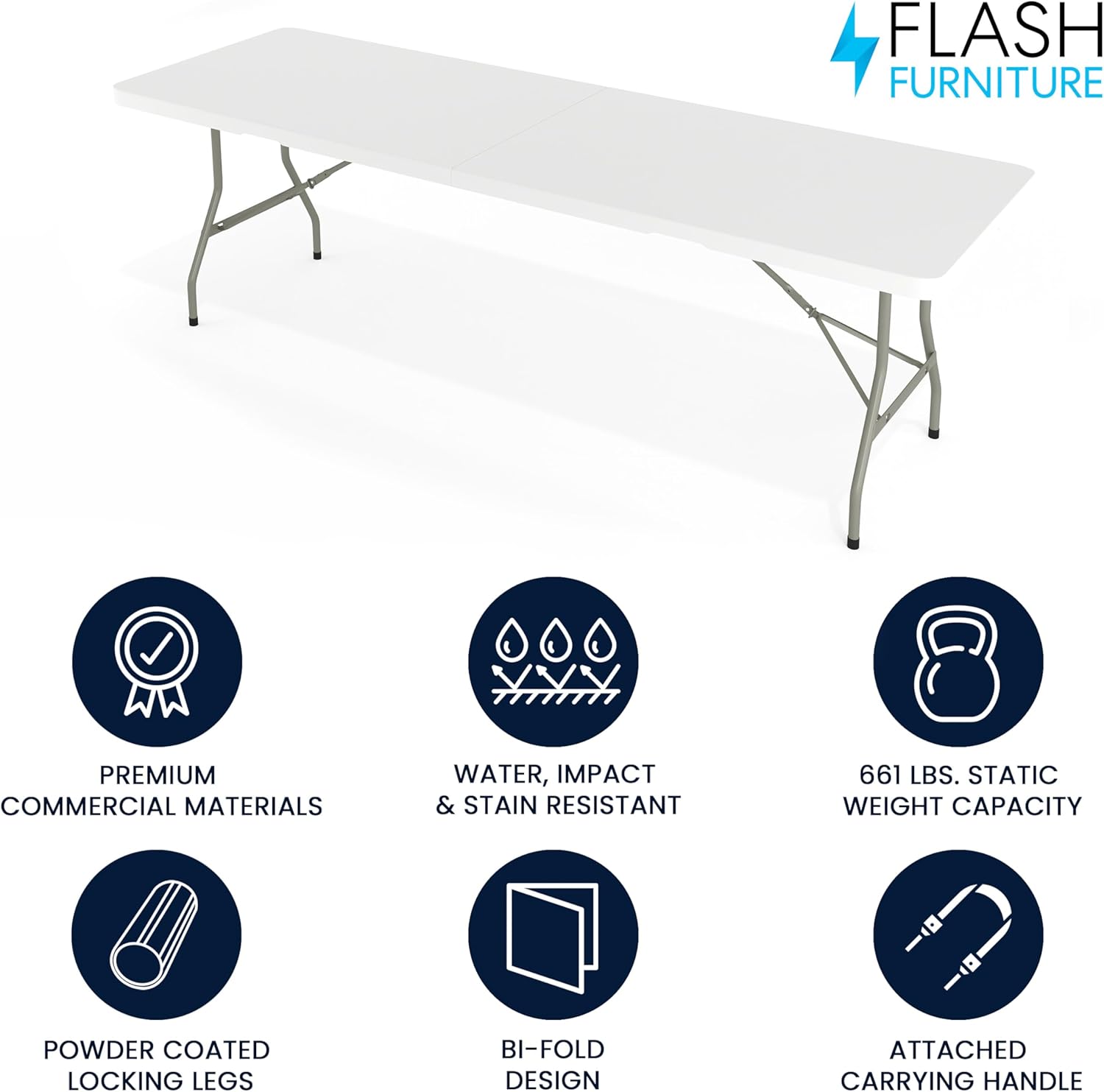 Flash Furniture Kathryn 8' Rectangular Plastic Folding Event Table with Carrying Handle