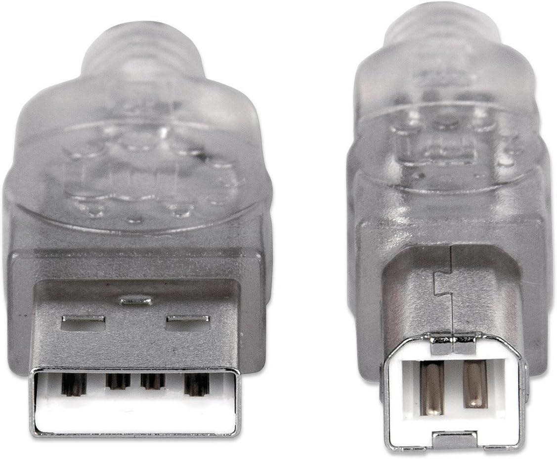 Manhattan A Male/B Male, 1.8m (6 Feet) Translucent Silver Hi-Speed USB Device Cable (333405)