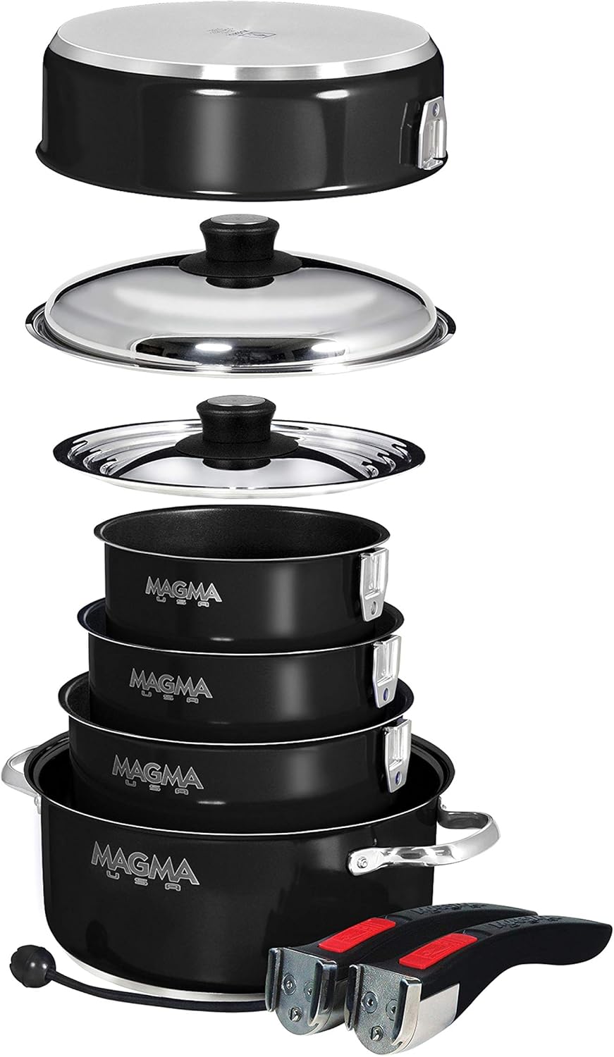 MAGMA 10 Piece Nesting Stainless Steel Cookware Set with Ceramica Non-Stick