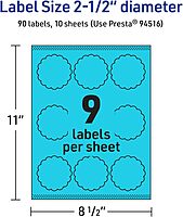 Avery Printable Round Scalloped Labels, Sure Feed Technology, 2.5" Diameter, Bright Blue Labels, Print-to-The-Edge, Laser/Inkjet Printable, 90 Total, Great for Mailing Seals and Candles 90 labels