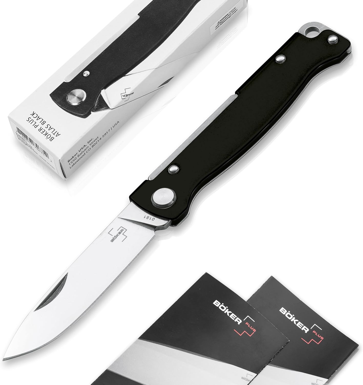 BÖKER PLUS® Atlas Black pocket knife - 2-hand full metal folding knife with sharp 12C27 Sandvik blade - EDC