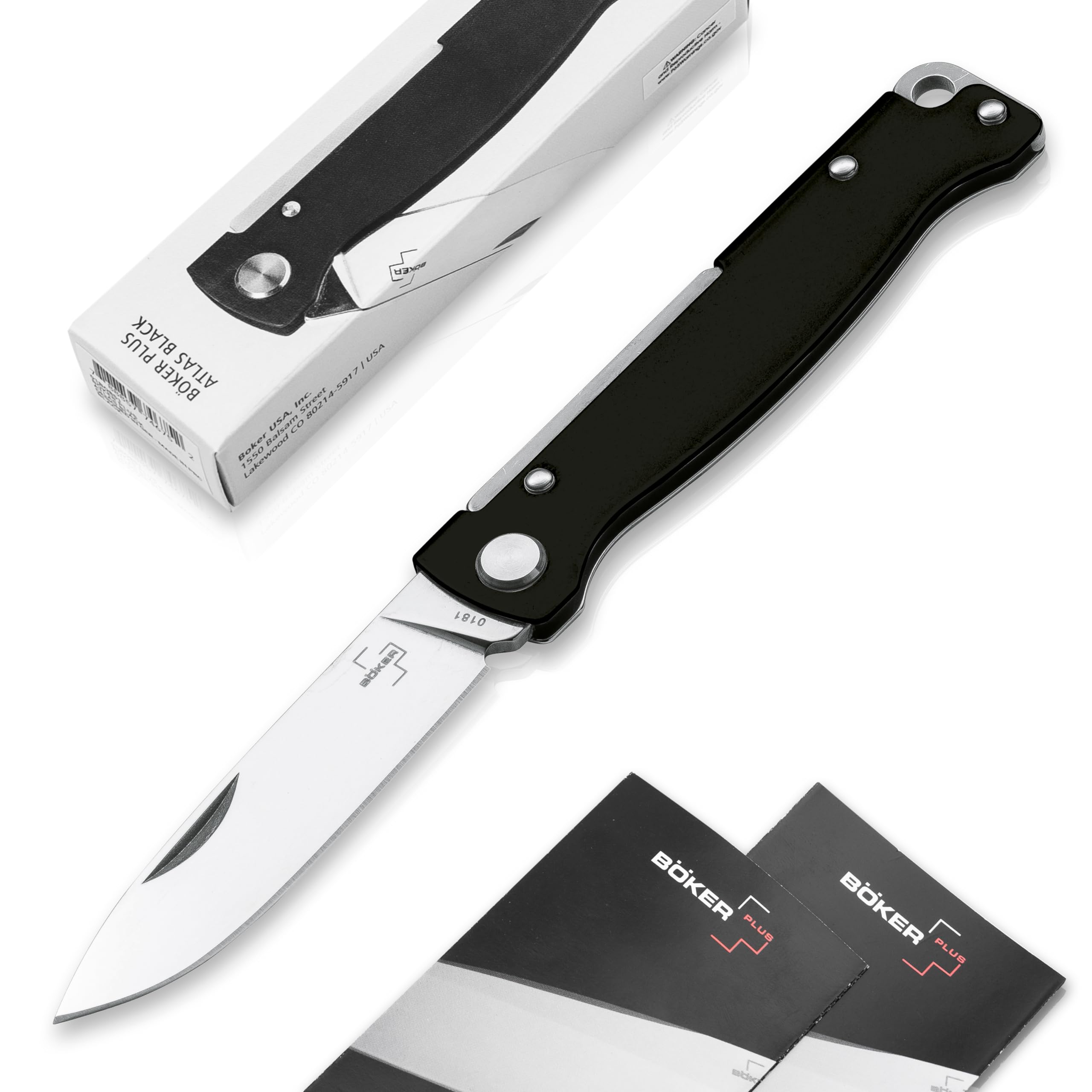 BÖKER PLUS® Atlas Black pocket knife - 2-hand full metal folding knife with sharp 12C27 Sandvik blade - EDC