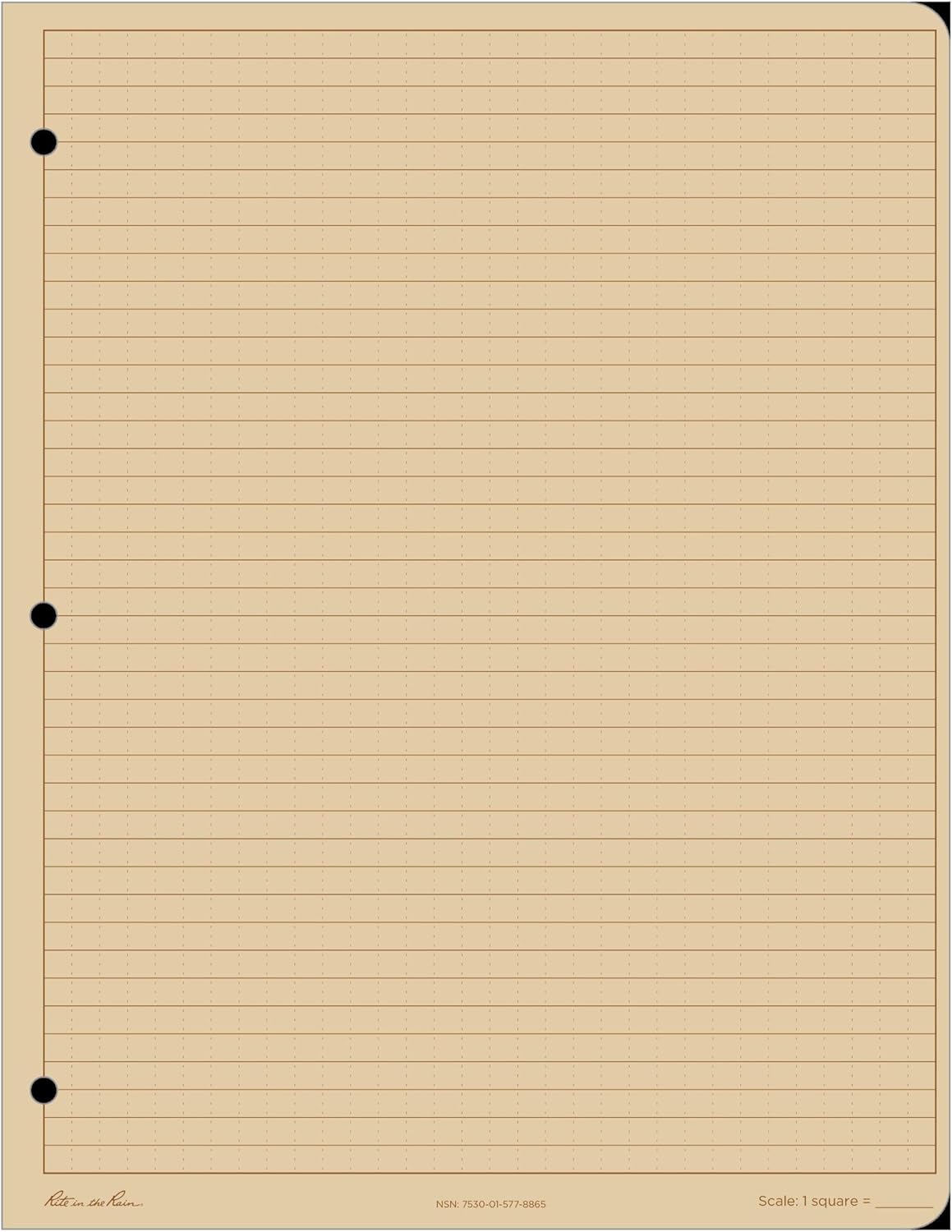 Rite in the Rain Looseleaf Paper,Universal, Beige, 11 x 8.5 x 0.5, PK100 Beige Loose Leaf
