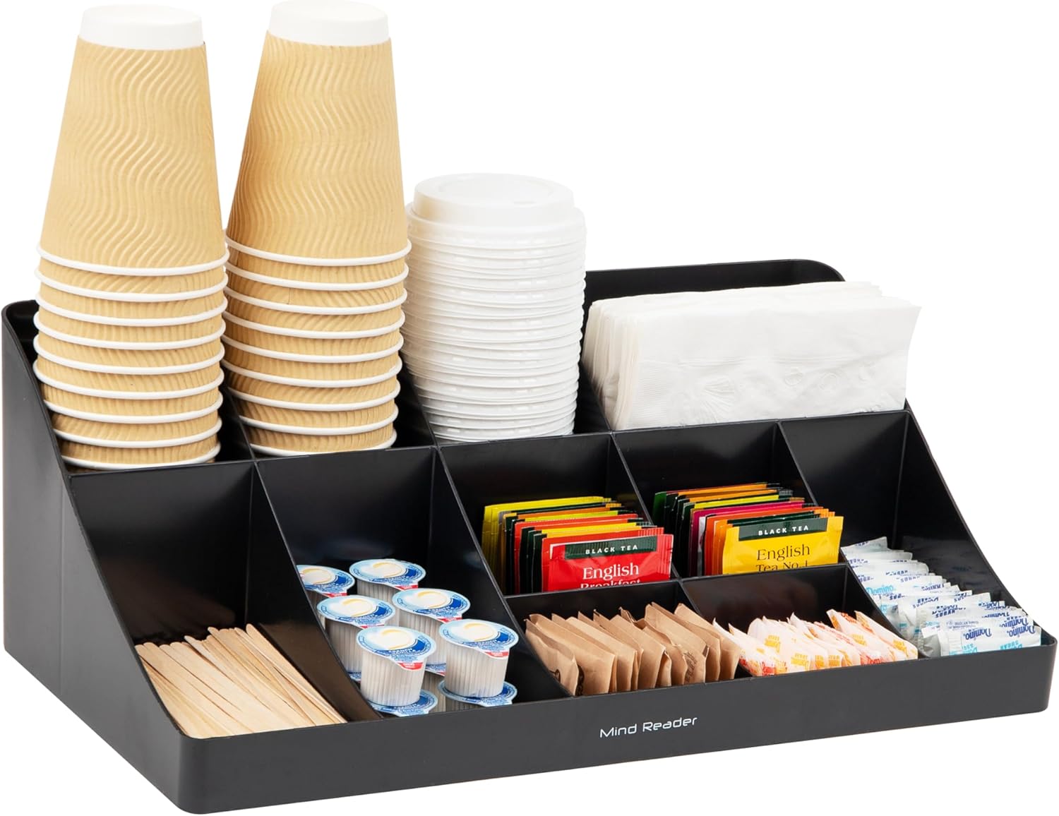 Mind Reader Cup and Condiment Station Countertop Organizer, 11-Compartment
