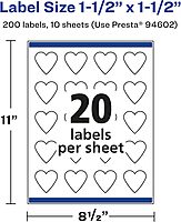 Avery Glossy Clear Heart Labels, Sure Feed Technology, 1.5" x 1.5", 200 Glossy Clear Labels, Print-to-The-Edge, Laser/Inkjet Printable 200 labels