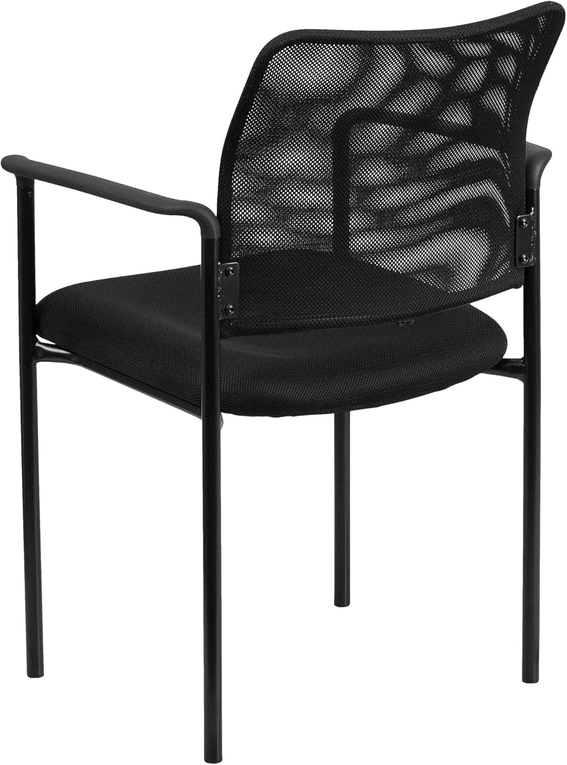 Flash Furniture Jana Comfort Black Mesh Stackable Steel Side Chair with Nylon Arms and Built-In Lumbar Support Contemporary