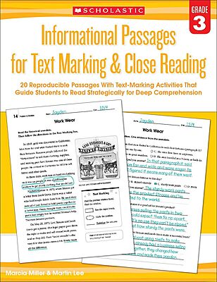 Informational Passages for Text Marking & Close Reading: Grade 3: 20 Reproducible Passages With Text-Marking Activities That Guide Students to Read Strategically for Deep Comprehension