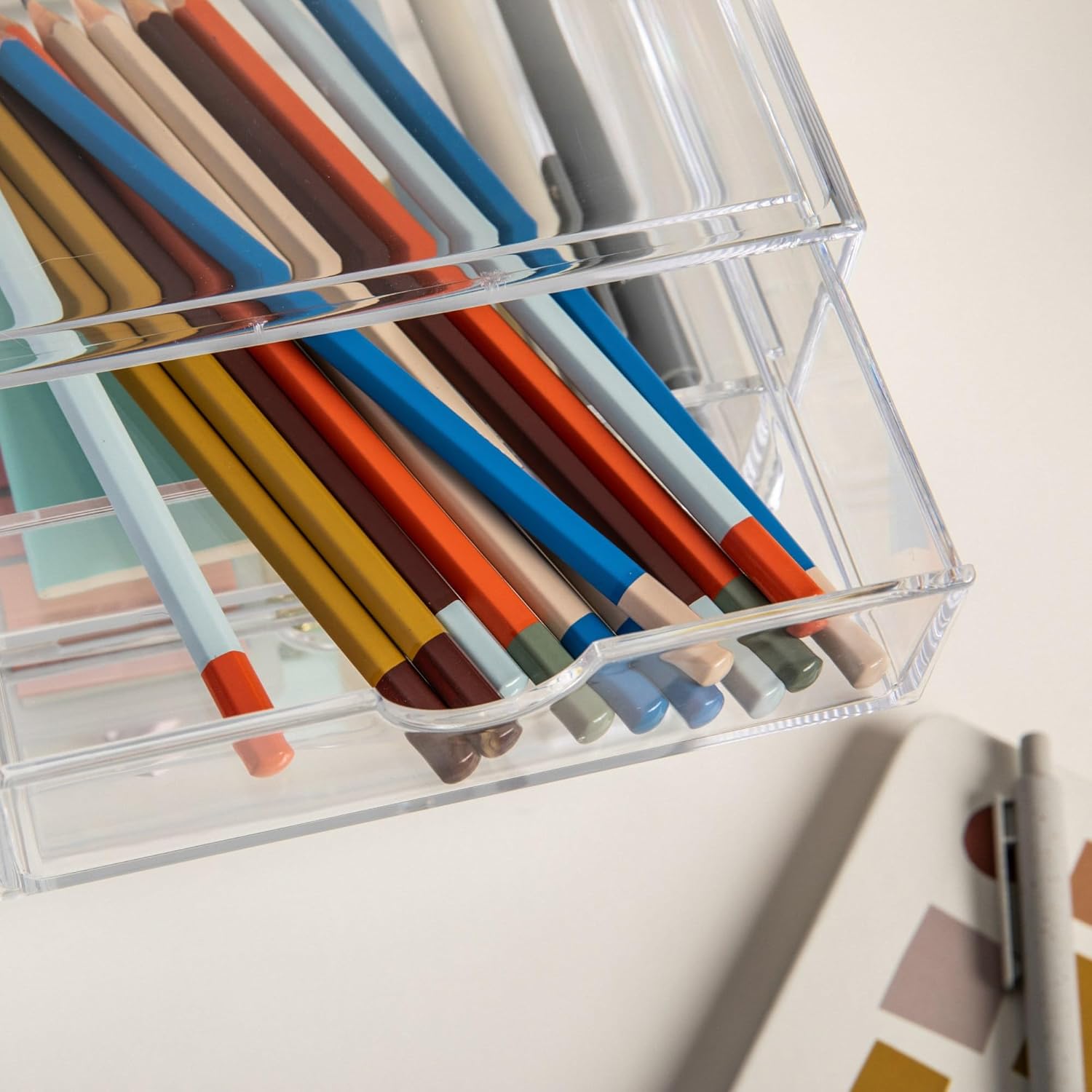 Martha Stewart Brody Desk Organizer with Drawers, Stackable Plastic Storage Box