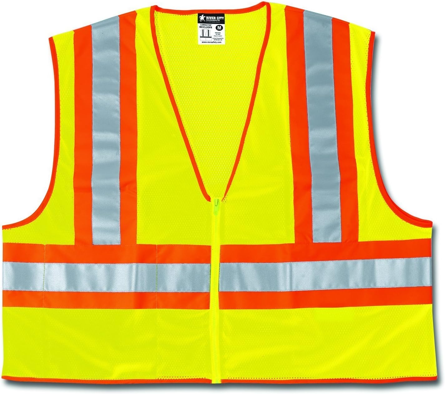 MCR Safety WCCL2LFRX3 Class 2 Polyester Mesh Flame Resistant Safety Vest with 3M Scotchlite Orange/Silver Reflective Stripe