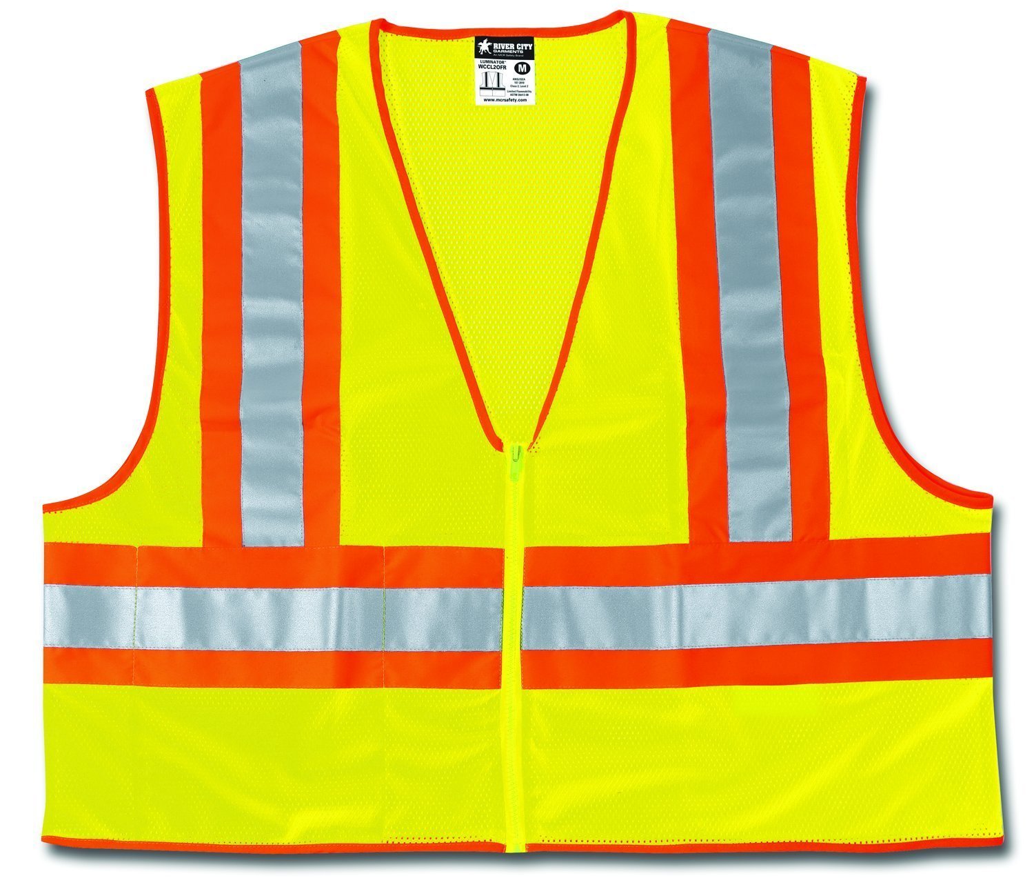 MCR Safety WCCL2LFRX3 Class 2 Polyester Mesh Flame Resistant Safety Vest with 3M Scotchlite Orange/Silver Reflective Stripe